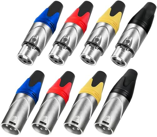 VISSQH 4 Pairs 3 Pin Male Female XLR Connectors,Microphone Connectors,3 Pin XLR Cable Panel Mount Connector for Microphone Speaker(4 Colors)