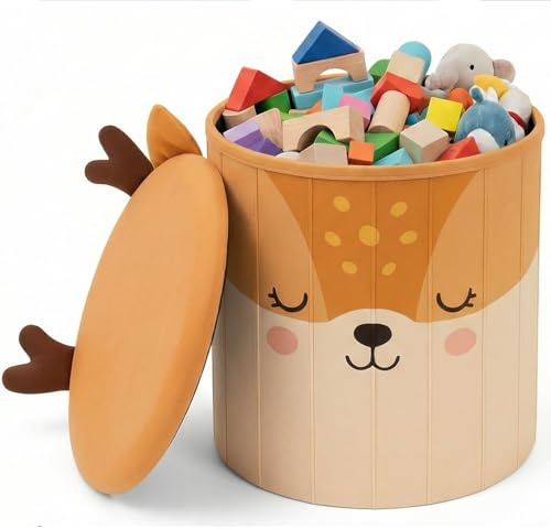 Home Kids World Spielzeugkiste Reh - Aufbewahrungsbox mit Deckel Kinder, Spielzeugkiste mit Deckel, Spielzeugtruhe & Aufbewahrungsbox Kinderzimmer als Sitzhocker