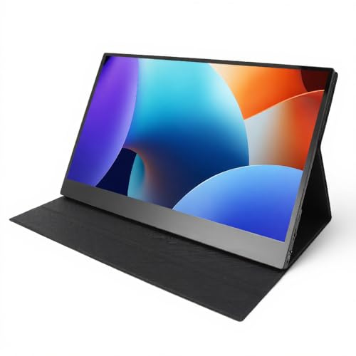 ASHATA Portable Monitor, 15.6 Inch 1920 X 1080P FHD USB C External Touch Screen with PU Leather Protective Case, for Laptop PC Phone Gaming Business Meeting