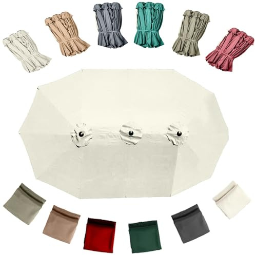 Grand parasol de terrasse à 12 baleines, 4,6 x 2,7 m, double face, toile de rechange pour parasol de marché triple, anti-UV, imperméable(Beige)