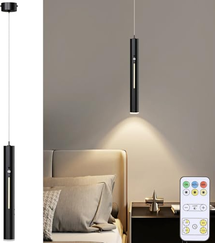 DESGNT Batteriebetriebene Hängelampe mit 6000 mAh Akku-Modern Pendelleuchte mit Fernbedienung,Dimmfunktion & Bewegungsmelder für Küche,Schlafzimmer und Wohnzimmer