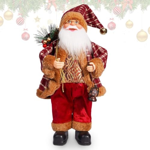 FCXVXCL Santa Claus Ornament Standing Santa Claus Doll Traditional Father Christmas with Sack Cute Chic Christmas Element Decoration Embrace Holiday Spirit with Festive Scene 30CM