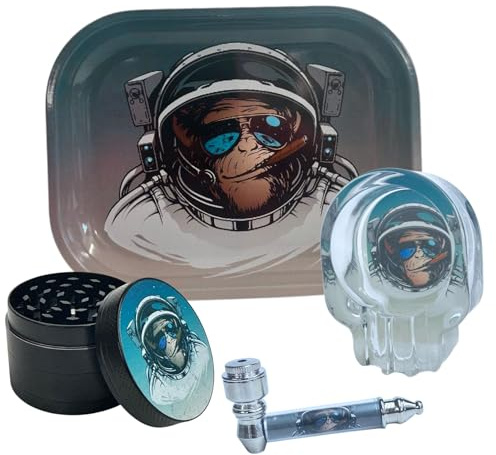 Rolling Tray Gift Set Includes Glass Ashtray Metal Pipe & 50mm Herb Crusher - Premium Smoking Accesseries Kit For Home or Travel - Gift for smoker (Design-8)