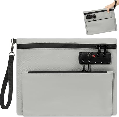 Wood Homing Geldtasche mit Zahlenschloss – Wasserdichte Geruchsneutrale Sicherheits-Tasche mit Doppelverschluss & Trageschlaufe für Dokumente Bargeld Handy Schlüssel Reisepass Büro & Reisen (Grau)