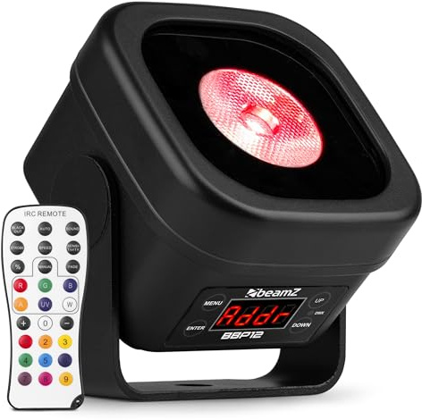 BeamZ BBP12 Akku Uplight Spot, 12 W LED Par Strahler Outdoor, 13h Akkulaufzeit, IP65, Magnet Clip, Bühnenbeleuchtung, 0-100% Dimmer, Stroboskop, DMX & Automodi, Bühnenlicht inkl. Fernbedienung