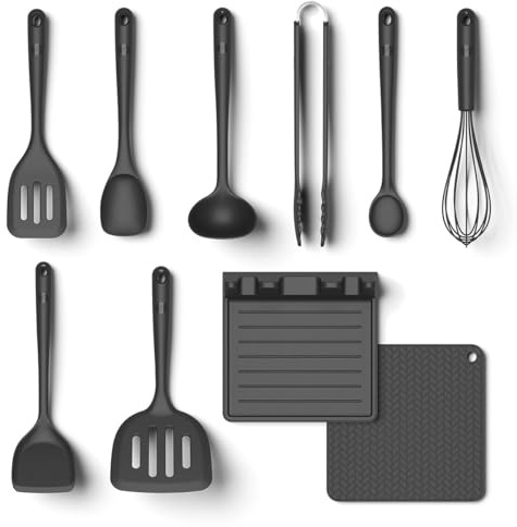 Hoffmann Küchenhelfer-Set, Anthrazit, Silikon-Edelstahlkern, Spülmaschinenfest, Hitzebeständig, Antihaft, Küchenutensilien-Set, Vorteilsset (10-teilig)