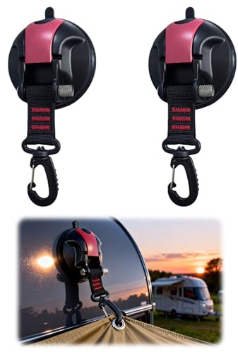 Magicbox Saugnapf Haken Camping Set 4tlg mit 360° Drehbarem D-Ring, Extra Starker Vakuum Saugnäpfe Camping für Auto, Wohnmobil, Hält bis zu 15kg pro Saugnapf, Für Glas, Fliesen & glatte Oberflächen