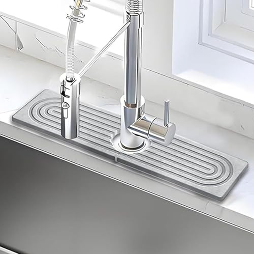 PENRUNKA 40x10cm Tappetino in Pietra Lavello Cucina, Tappetino Assorbente Rubinetto Diatomite Forma U Asciugatura Rapida, Tappetino Protezione Resistente umidità e agli Schizzi per Lavello Bagno