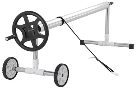 Swimming Pool Cover Reel System - Heavy-Duty Aluminum Above Ground Cover Roller with Hand Crank and Wheels, Compatible with Inground Swimming Pools