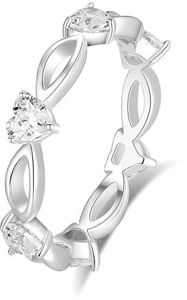 Epinki Gold 750 18 Karat Verlobungsring Echter Schmuck, Hohl Herz Bandringe mit Moissanit Herzschliff, Partnerringe 950 Platinum, Gr.47-65