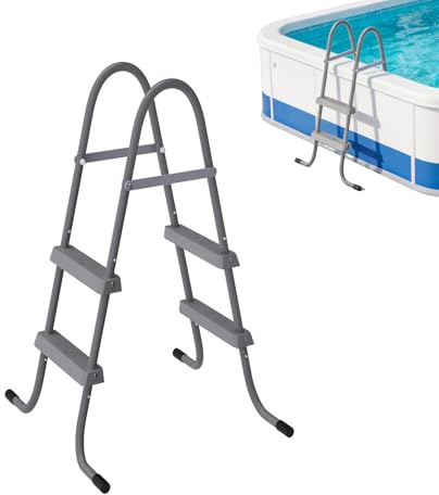 LZQ Échelle de piscine pour bassin haut jusqu'à 80 cm, échelle de sécurité à 2 marches robuste et antidérapante, escalier de piscine, escalier de piscine, en métal, entrée facile pour enfants et