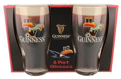Guinness Official Pint Glass Gift Set – Twin Football Toucan Design – Set of 2 Pint Glasses
