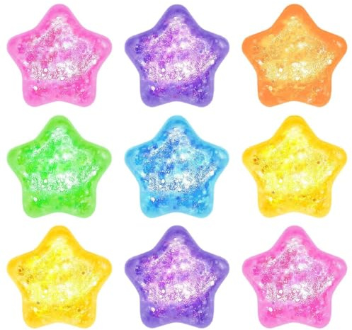 Stern Fidget Spielzeug - 9 Stück glitzernde lustige Sterne,Quetsch-Fidget-Spielzeug - für Kinder und Erwachsene, für Büro, Schule, Arbeit, Studium und auf Reisen