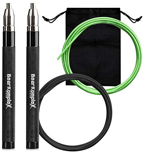Bear KompleX - Speed Jump Rope - Adjustable Cross Training Boxing Fitness, Tangle-Free Skipping Rope Steel Cable 360° Swivel Bearings, Lightweight Aluminum Handles - Professional Size, Black Ice Color