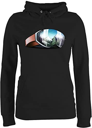 Pullover Damen Hoodie Frauen - Snowboard, Ski und mehr - Skibrille - L - Schwarz - kapuzenpullover apres für skifahren snowboard pulli party outfit wintersport skifahrer hoodies oberteil skiurlaub