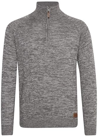 Blend BHDanovan Stickad tröja för män, troyer, finstickad tröja med ståkrage och dragkedja, Pewter Mix (70817), L