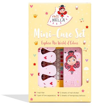 Miss Nella NAIL KIT Maniküre- und Pediküre-Set für Kinder mit Nagelsticker, Tattoos, Nagelfeile und Zehenspreizer speziell für Kinderhände und -füße