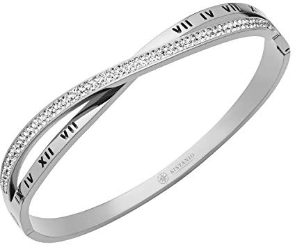 Kistanio Damen Armreif Brilliant Wave aus Edelstahl mit Zirkonia in Silber, Gold und Rosegold, Top Style Echter Hingucker
