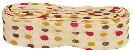 Sandras-Bastelladen Schrägband/Einfassband Baumwolle mit Muster gefalzt 3m x 20mm 005- Bunte Punkte Grün-Gelb-Braun