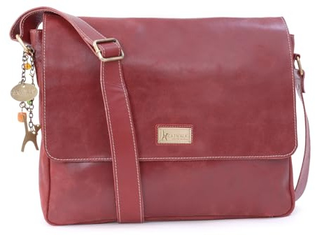 Catwalk Collection Handbags - Leder Laptoptasche 14 15 Zoll - Umhängetasche Messenger Bag Groß - Arbeitstasche für Notizbuch A4 - Sabine