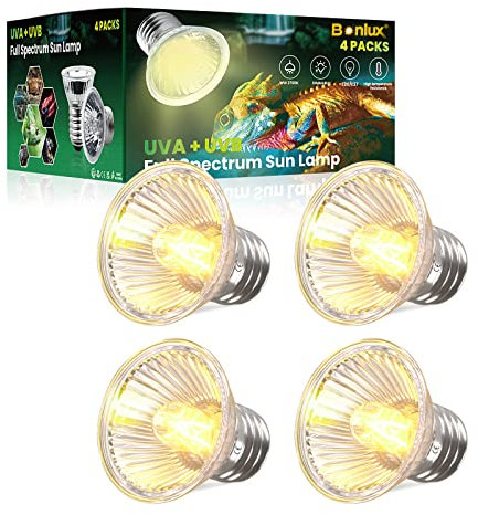 Bonlux Lampadina Riscaldante E27 50W Lampada LED Calore Tartaruga per Animali Pet 220-240V Lampadina UVA + UVB E27 per Rettili Acquario, Lampadine Habitat per Animali Domestici (4 pezzi)