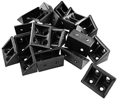 JCBIZ 24pcs 20x32mm Black L Shape Bracket Plastic Furniture Corner Brace Joint with Color Plated Self-Tapping Screw for Right Angle Corner Joints of Drawers, Windows, Frames, Cabinet