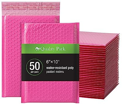 Quality Park Luftpolster-Versandtaschen, 15,2 x 22,9 cm, wasserabweisend, rosa Poly-gepolsterte Umschläge, Redi-Strip Abziehverschluss, 50 Stück pro Box (QUA85858)
