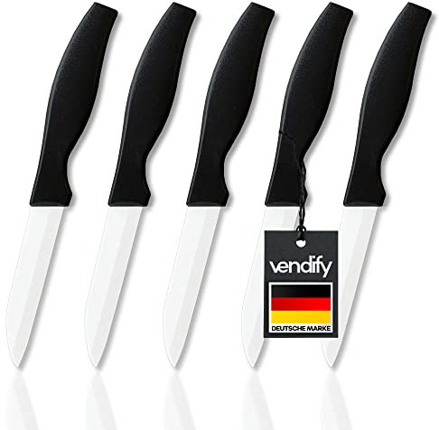 vendify® Keramikmesser 5er-Set Hochwertig sehr scharf - 16,5 cm lang - Küchenmesser mit Keramikklinge - Obstmesser, Schälmesser, Kochmesser aus Keramik