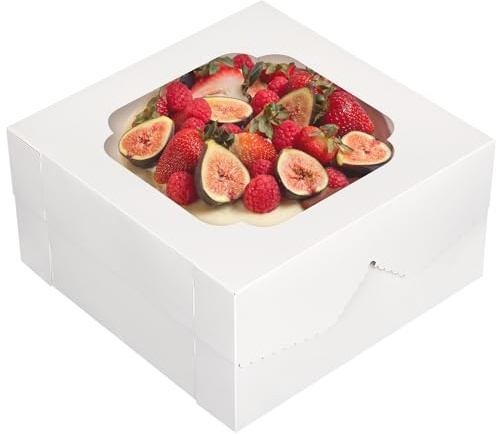 TOMNK 20pcs Cake Boxes, 12x12x6Inch White Bakery Boxes with Window, Disposable Cake Caddy Carrier Container for Valentine's Day, Mother's Day, Pie Pastries Cookies