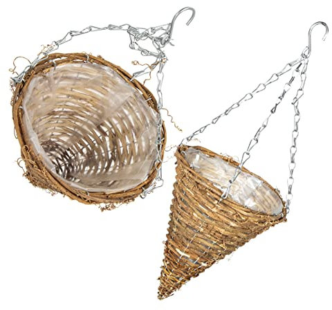 Cabilock Hängeampel Rattan Pflanzkorb Wand Shabby Rattan Wandkorb Balkonkorb 2 Stücke H?ngekorb Blumenampel H?ngende Blumentopf Blumentopfhalter Aufbewahrungskorb Wanddekoration für Garten