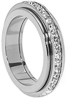 Pingyongchang Anxiety Rings Titanium Steel Spinner Fidget Band Rings for Women Ladies Cubic Zirconia Relieving Anxiety Wedding Promise Lucky Statement Rings-8