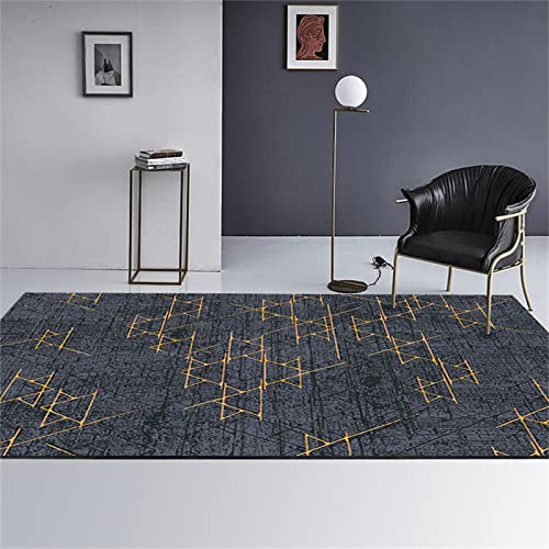 RUGMRZ Teppich XXL 200 x 300 cm Bunter grau Esszimmer Pflegeleichter Webteppich Mit Gelben Linien Auf Grauem Untergrund Bettumrandung 3 Teilig