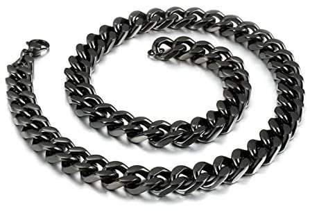 Bishilin Edelstahl Halskette Schwarz Biker, Panzerkette 12MM Schwarz Kette 71CM ohne Anhänger Männer Partnerkette