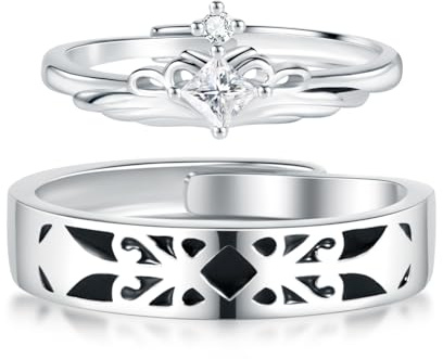 Vxddy Couple Bague Alliance Argent Sterling Princesse et Chevalier Promesse Anneau Mariage Réglable Bagues pour Lui et Elle Fiançailles Cadeau