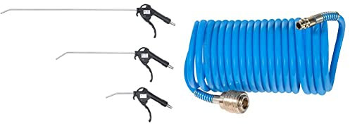 BGS Diy 3294 | Druckluft-Ausblaspistolen-Satz | 3-tlg. | 110 / 300 / 500 mm & Güde 41400 SB Druckluft Spiralschlauch 5 M (mit Schnellkupplung und Stecknippel, Knickschutz, Schlauchmaterial aus PU)