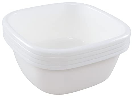Ortodayes 4 Packs Washing Up Bowls, Small Square Plastic Sink Bowls, White