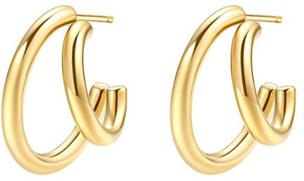 Happiness Boutique Doppel Creolen | Creolen Ohrringe aus Edelstahl | Hoop Ohrringe in Gold, Rosegold, Silber