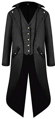 IMEKIS Herren Steampunk Gothic Frack Mittelalter Vintage Jacke Gehrock Viktorianisch Mantel Pirate Halloween Kost?m Smoking Uniform M?nner Karneval Cosplay Verkleidung Schwarz XL
