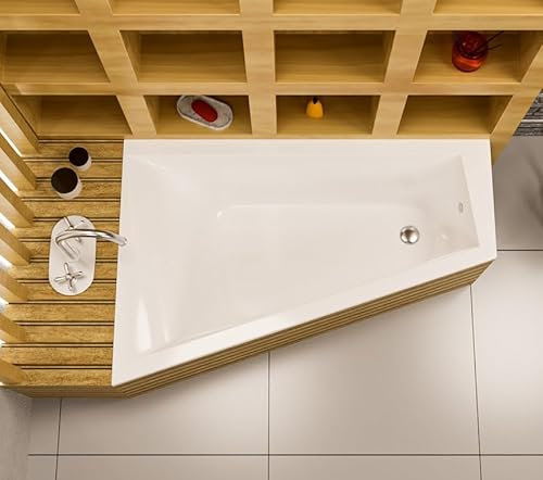 ECOLAM® Badewanne RITA Trapezwanne Eckwanne Trapezform 150x100 cm LINKS Ab- und Überlauf Automatik Alcaplast Füße Silikon SET