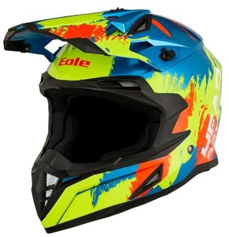 EOLE Casque Cross HEADBOT Bleu & Jaune - Homologué ECE R 22.06 - Taille L (59-60cm) - Coque ABS