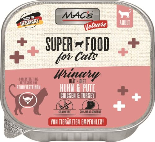 Mac's Cat Vetcare Comida Húmeda Premium para Gatos Dietas Especiales 16 x 100 Gr (Pollo Y Pavo Urinario)