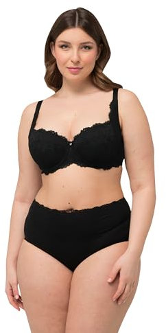 Ulla Popken Damen Wire-Bra, Balconnet, Softcup, Lace BH, Schwarz, 115D