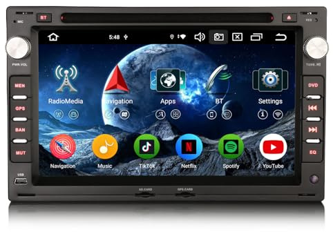 Erisin 8 Núcleo 4GB+64GB Android 14 Radio Coche Bluetooth GPS Navi para Volkswagen Passat Golf 4 Sharan Polo Lupo T5 Multivan SKODA Octavia SEAT Ibiza 6L CarPlay Android Auto WiFi DSP DAB+ OBD2 DVD CD