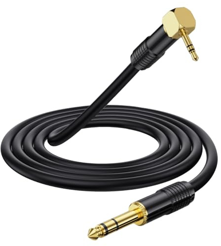 HTGuoji 90Degree 3.5mm zu 6.35mm Audio Kabel, Gold 6.35mm 1/4 Zoll Jack Stecker Stecker TRS Stereo zu 3.5mm 1/8 Stecker TRS Audio Kabel Adapter für Laptop, Heimkino Geräte, Handy (1.8 meter)