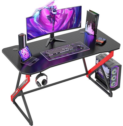 BEXEVUE Gaming Desk - 120 cm Ergonomic Computer Desk Esport Gamer Table, Carbon Fiber Z Frame Solid, Easy to Assemble, Headphone Hook for Play Study Work Home Office, Black