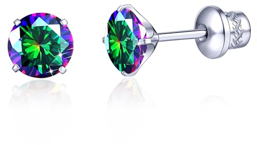 TitanHeart G23 Titan CZ Ohrstecker, Hypoallergen F136 Implantat Grad Titan Schraube Zurück Simuliert Diamant Ohrringe für Empfindliche Ohren, 6mm 5A Cubic Zirkonia Ohrstecker für Damen