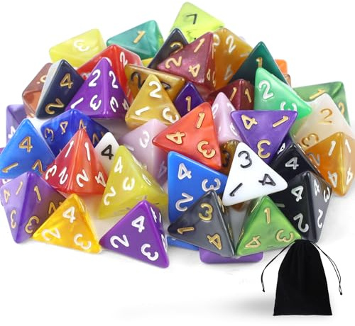 Set di 40 dadi poliedrici, cubi poliedrici a 4 lati con sacchetto con coulisse nera, D4 colorati dadi da gioco poliedrici per DND MPG MTG Dungeons e Dragons (D4)