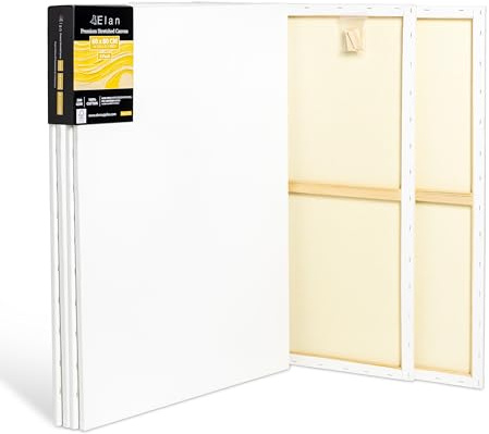 Elan Premium sträckta dukar 60 x 80 cm 380 GSM, 4-pack konstdukar för oljemålning, stor duk för målning 380 GSM, oljemålning duk 60 x 80 cm