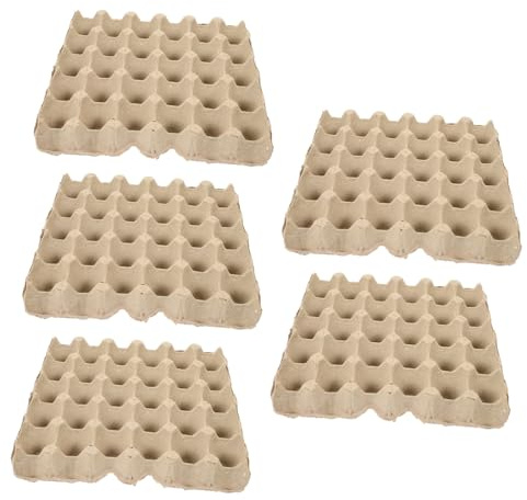Cartones de Huevos de Pulpa de Papel, 5 Unidades, Beige | Bandejas Diseño Ranurado y Apilable, Formato Fino y Compacto, Reutilizables para Organización
