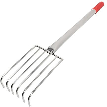 ibasenice Rastrillo de Hojas de Acero Inoxidable 6 Dientes, Mango de Goma Cómodo para Jardinería y Playa, Herramienta para Aflojar el Suelo Resistente y Duradera
